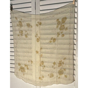 Vintage Silk Scarf Ivory Tan Gold Floral with hand rolled edges ~27" Square
